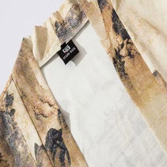 Japanese Tan Five Point Sleeved Kimono Jacket Size M - Picture 3 of 9